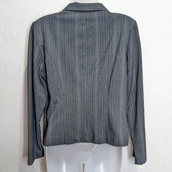 Y2K Office Siren Pinstripe Blazer Womens L Gray Striped Vintage Business Jacket - Picture 4 of 5